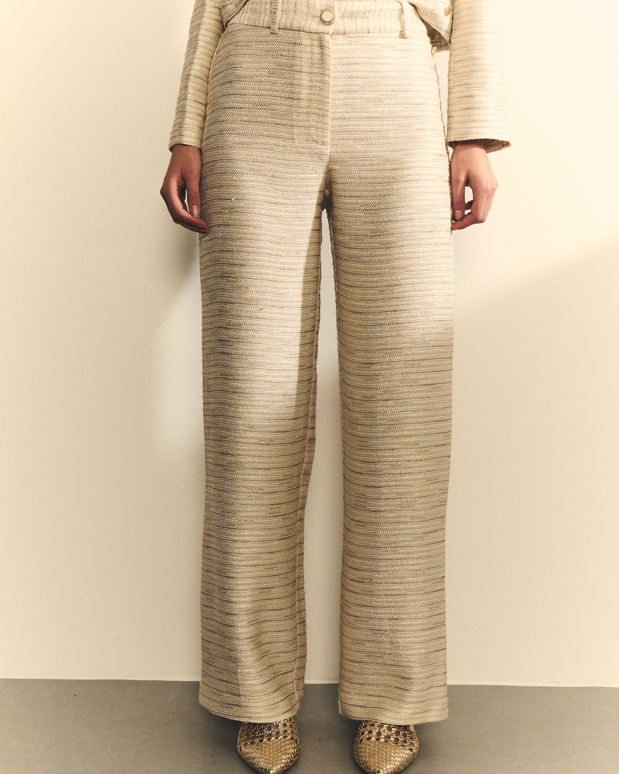 PANTALON CHANEL BRILLO RAYA PLATA de mujer Hannibal Laguna Collection