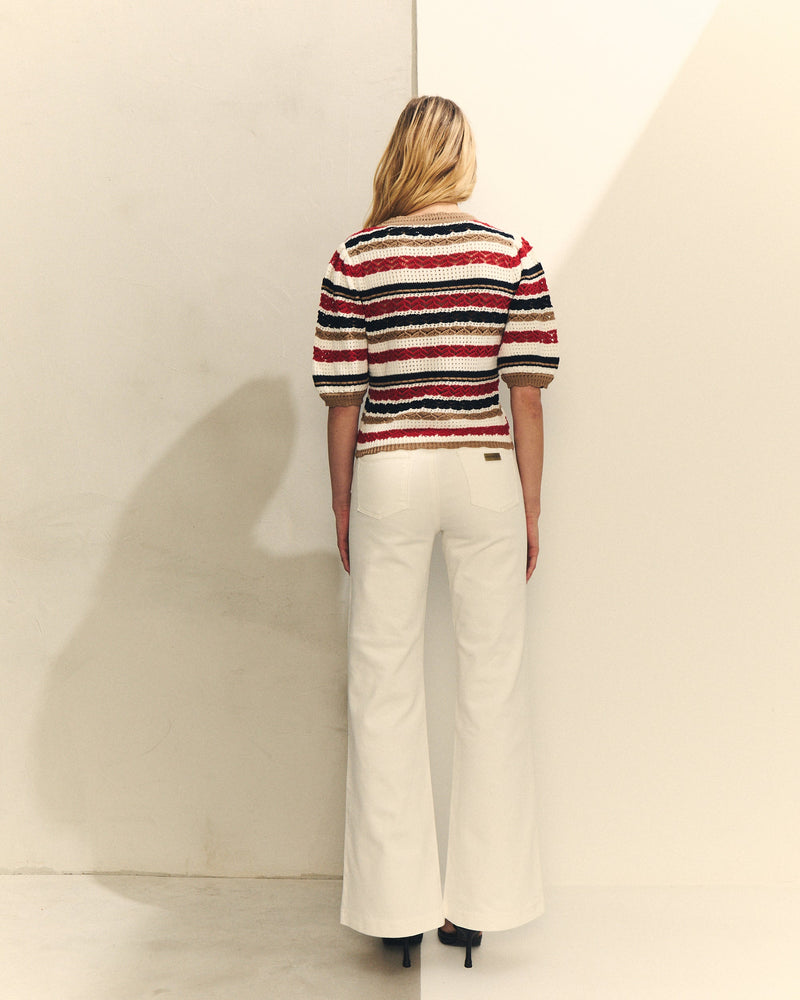 PANTALON DENIM BLANCO ANCHO  CON BOTONES