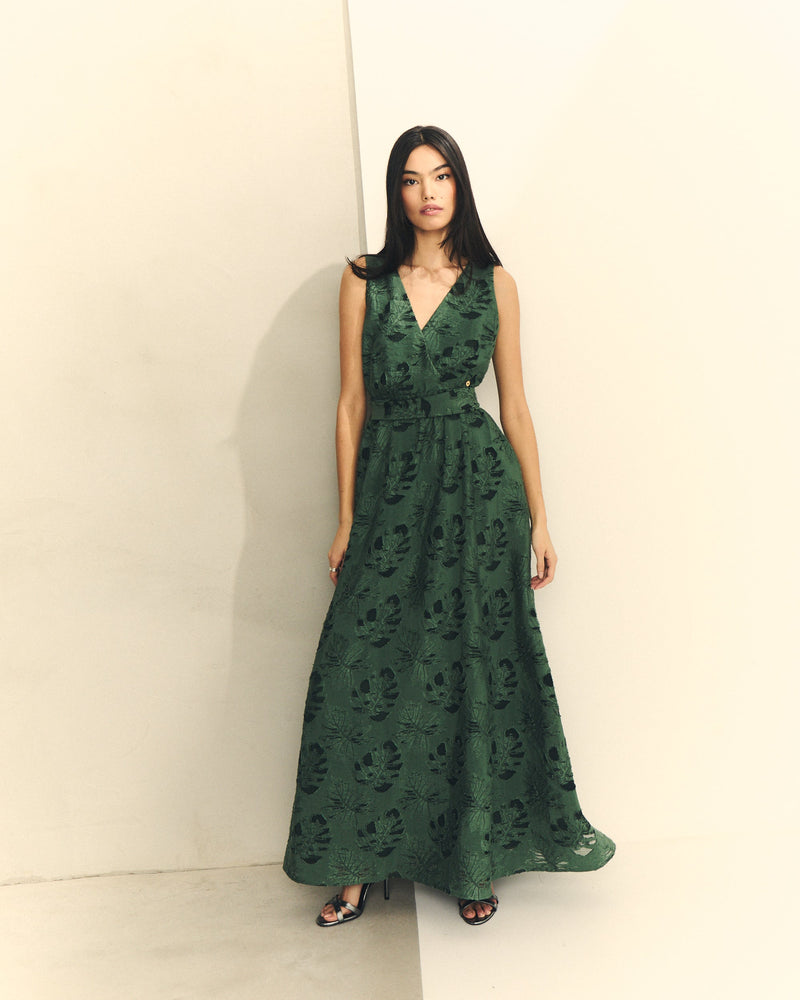 VESTIDO CRUZADO JACQUARD CON CINTURON