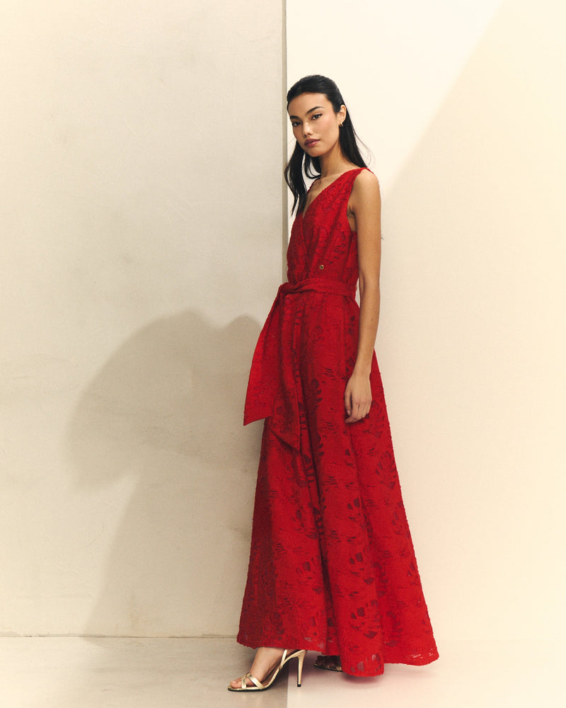 VESTIDO CRUZADO JACQUARD CON CINTURON