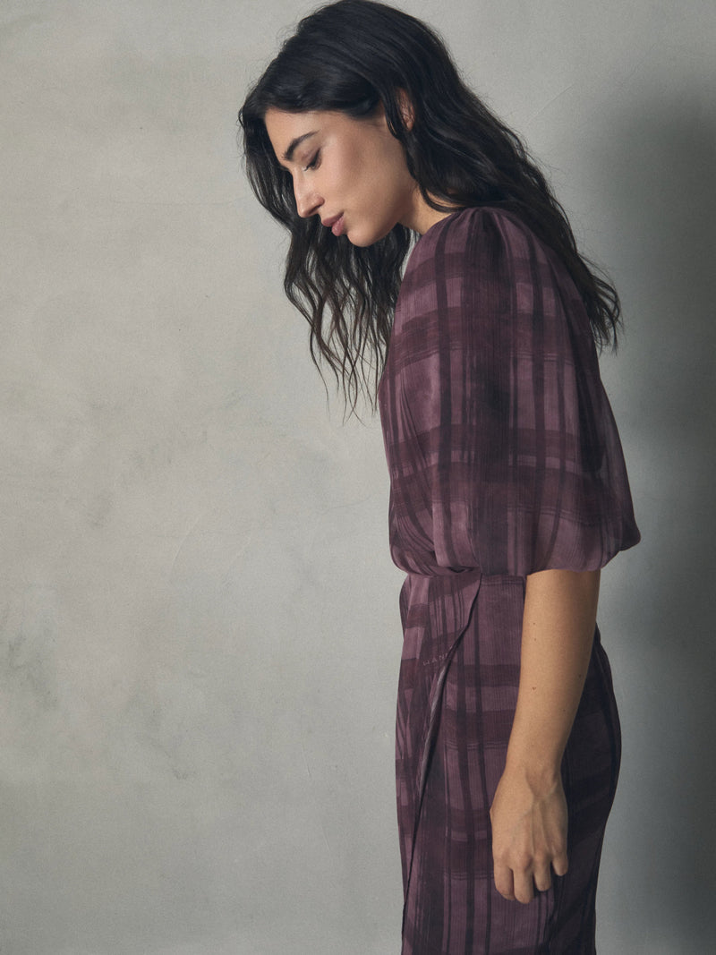 VESTIDO CUADROS MANGA ABULLONADA