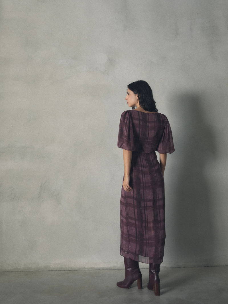 VESTIDO CUADROS MANGA ABULLONADA