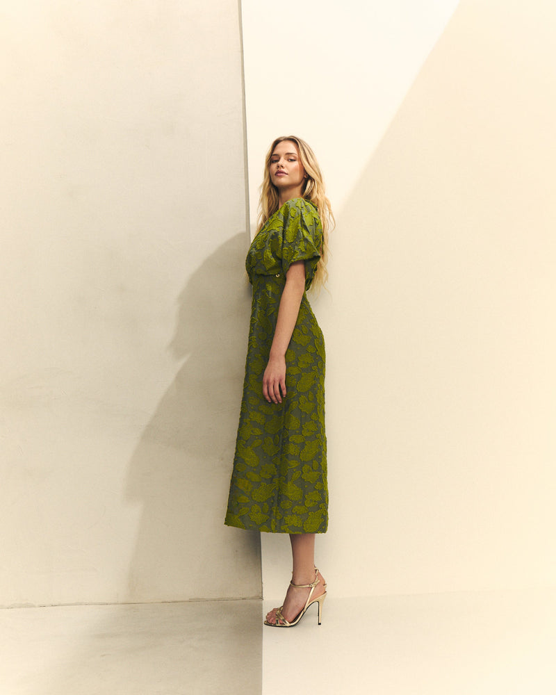 VESTIDO JACQUARD ESTAMPADO MANGA CORTA