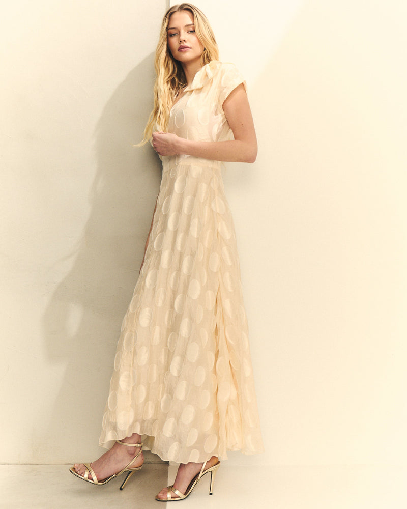 VESTIDO JACQUARD LUNARES CON LAZO